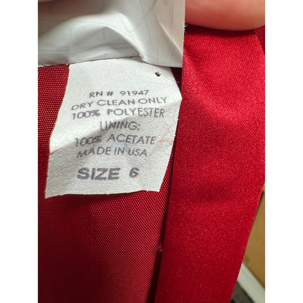 After Six Gown 6 Red Satin High Neck Tie Back Formal Maxi Prom Dress 90s NEW - Picture 5 of 12